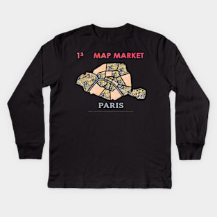 Paris Map - Full Size Kids Long Sleeve T-Shirt